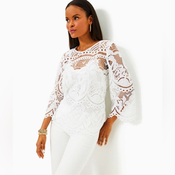 Lilly Pulitzer Tops - Lilly Pulitzer Oaklynn Tunic - Resort White Palms In Paradise Lace